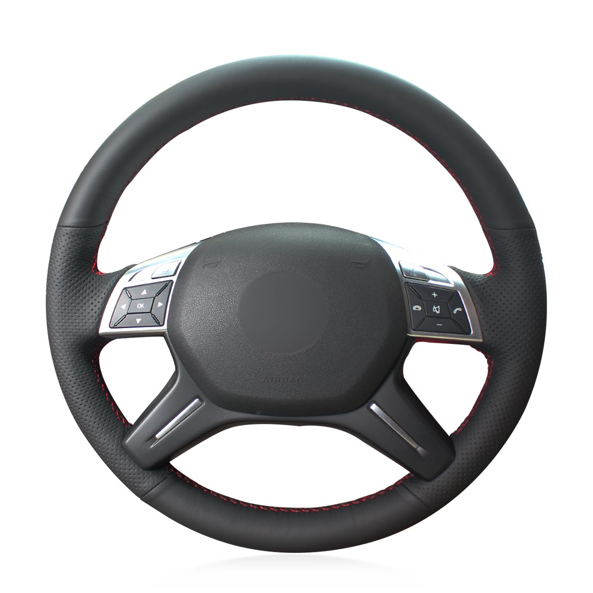 Loncky Auto Custom Fit Black Genuine Leather Black Suede Steering Wheel