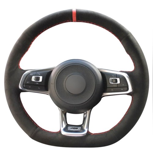  Loncky Black Suede Black Leather Auto Custom Steering Wheel Covers for 2015 2016 2017 2018 2019 VW Jetta GLI 2015 2016 2017 2018 2019 VW Golf R 2015 2016 2017 2018 2019 VW Golf 7 MK7 Golf GTI  Interior Accessories Parts