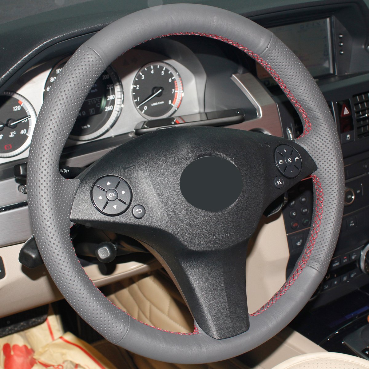 Loncky Auto Custom Fit Black Genuine Leather Black Suede Steering Wheel