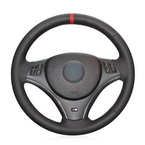 Loncky Black Genuine Leather Custom Steering Wheel Cover for BMW E90 325i 330i 335i E87 120i 130i 120d Accessories