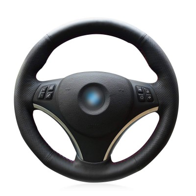 Loncky Auto Black Genuine Leather Custom Fit Car Steering Wheel Cover for BMW 128i 135i BMW 325i 328i BMW 328 xi BMW 328 i xDrive BMW 330 xi BMW 335i 335 xi BMW 335 d BMW 335 i xDrive Accessories Parts