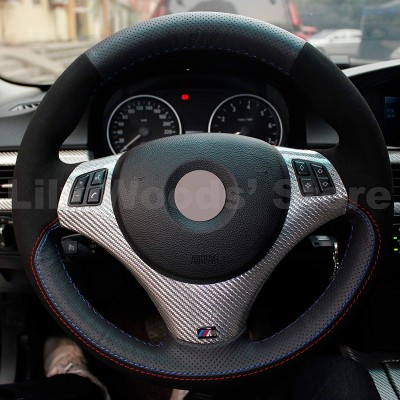 Loncky Auto Black Suede Black Genuine Leather Custom Steering Wheel Cover for BMW 128i 135i BMW 325i 328i BMW 328 xi BMW 328 i xDrive BMW 330 xi BMW 335i 335 xi BMW 335 d BMW 335 i xDrive Accessories Parts