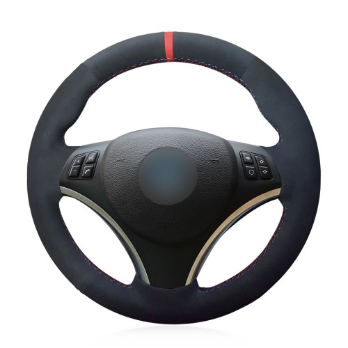 Loncky Auto Black Suede Black Genuine Leather Custom Steering Wheel Cover for BMW 128i 135i BMW 325i 328i BMW 328 xi BMW 328 i xDrive BMW 330 xi BMW 335i 335 xi BMW 335 d BMW 335 i xDrive Accessories Parts
