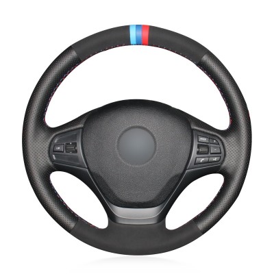 Loncky Auto Black Genuine Leather Black Suede Steering Wheel Cover for BMW F30 316i 320i 328i Accessories