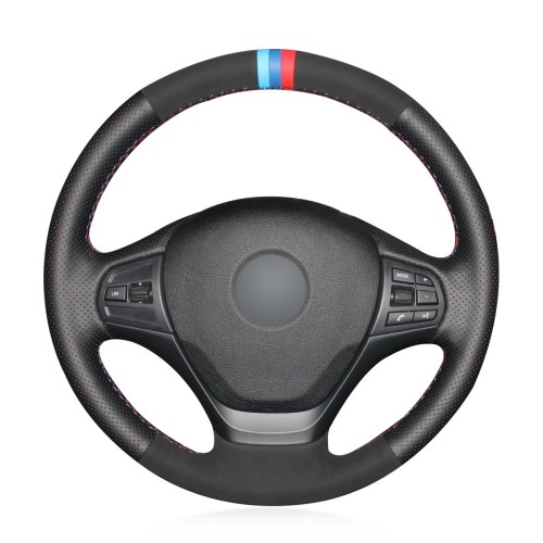 Loncky Auto Black Genuine Leather Steering Wheel Cover for BMW F30 316i 320i 328i Accessories