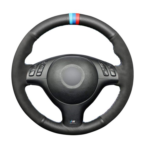  Loncky Black Suede Genuine Leather Custom Steering Wheel Cover for BMW E46 E39 330i 540i 525i 530i 330Ci M3 2001-2003 Interior Accessories