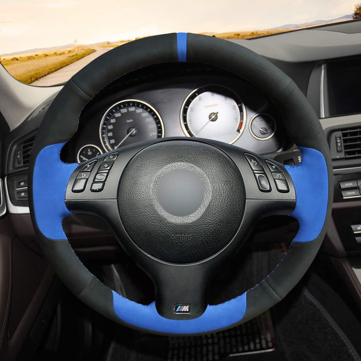Loncky Black Genuine Leather Custom Steering Wheel Cover for BMW E46
