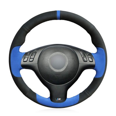 Loncky Auto Blue Suede Black Suede Custom Fit Car Steering Wheel Cover for BMW E46 E39 330i 540i 525i 530i 330Ci M3 2001 2002 2003 Interior Accessories