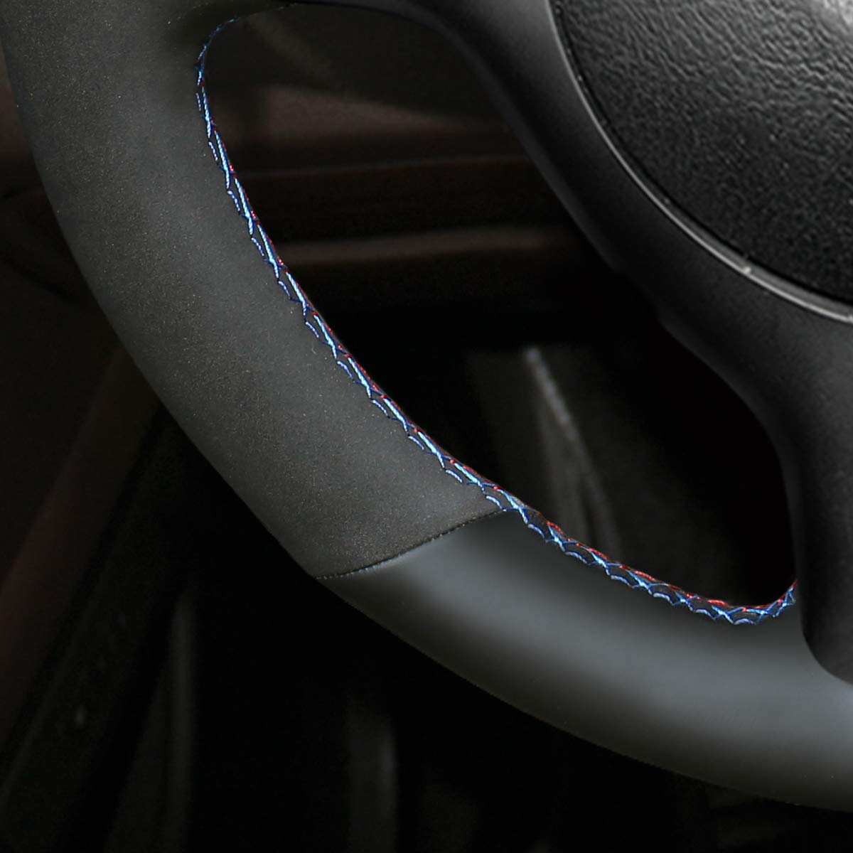 Loncky Black Genuine Leather Custom Steering Wheel Cover for BMW E46