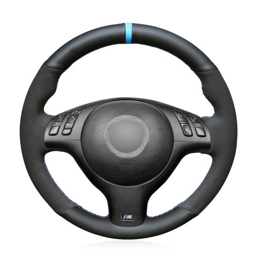  Loncky Black Suede Leather Custom Steering Wheel Cover for BMW E46 E39 330i 540i 525i 530i 330Ci M3 2001 2002 2003 Interior Accessories