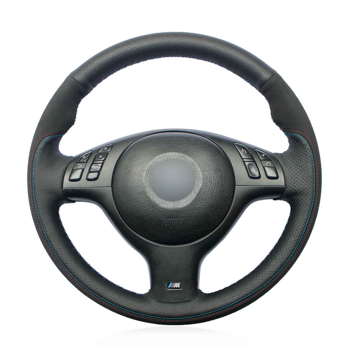 Loncky Black Genuine Leather Custom Steering Wheel Cover for BMW E46