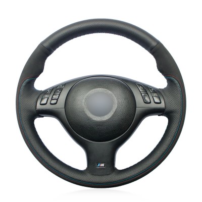 Loncky Auto Black Genuine Leather Suede Custom Fit Car Steering Wheel Cover for BMW E46 E39 330i 540i 525i 530i 330Ci M3 2001-2003 Interior Accessories