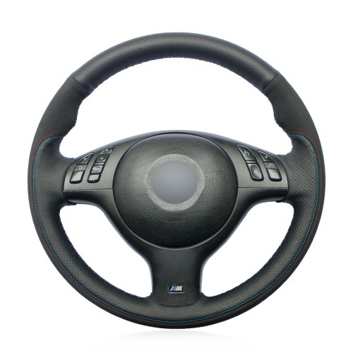  Loncky Black Genuine Leather Custom Steering Wheel Cover for BMW E46 E39 330i 540i 525i 530i 330Ci M3 2001-2003 Interior Accessories