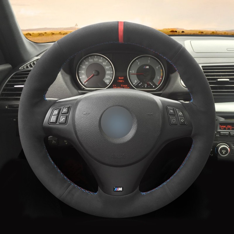 Loncky Custom Black Suede Steering wheel cover for BMW E92 M3 2013 2012