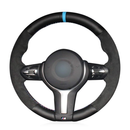 Loncky Auto Black Suede Custom Steering Wheel Cover for BMW F87 M2 2016-2018 / F80 M3 2015 2016 2017 2018 / F82 M4 2015-2018 / M5 2014-2017 / F12 F13 M6 / F85 X5 M / F86 X6 M / F33 / F30 M Sport Accessories
