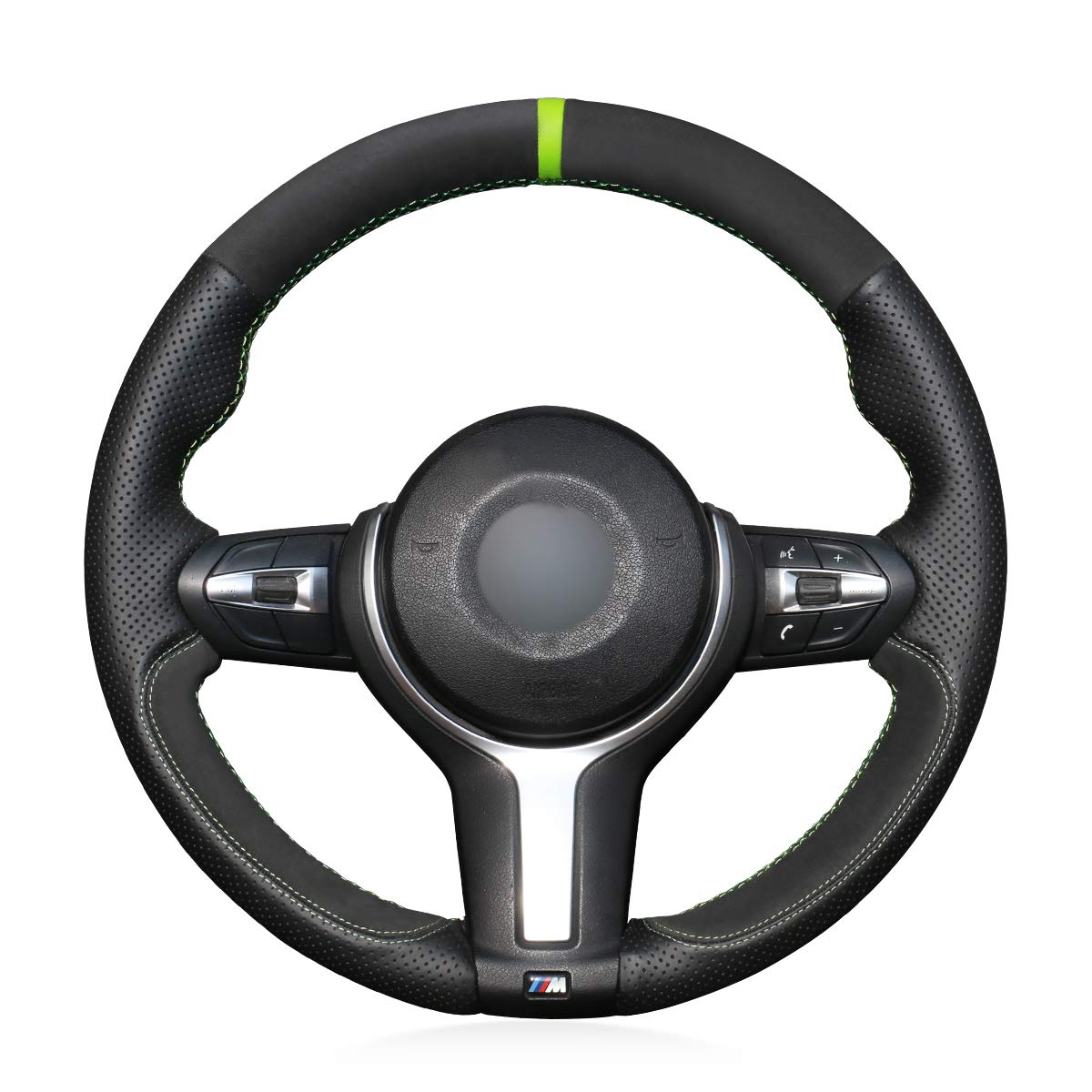 Loncky Auto Black Genuine Leather Black Suede Custom Steering Wheel