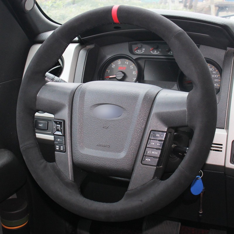Loncky Auto Black Suede Custom Steering Wheel Covers for Ford F150 SVT