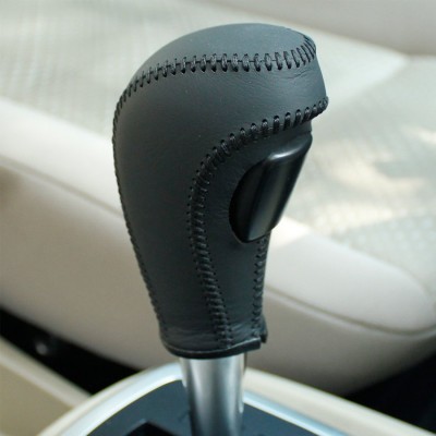 Loncky Black Genuine Leather Custom Gear Shift Knob Cover for Ford Fiesta Ford Focus 2 Automatic Accessories