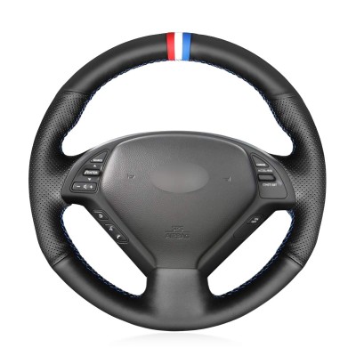 Loncky Auto Black Genuine Leather Custom Steering Wheel Cover for Infiniti G37/ Infiniti G35/ Infiniti EX35 /Infiniti EX25/ Infiniti EX37/ Infiniti Q60/ Infiniti QX50/ Infiniti Q40/ Infiniti IPL G Accessories