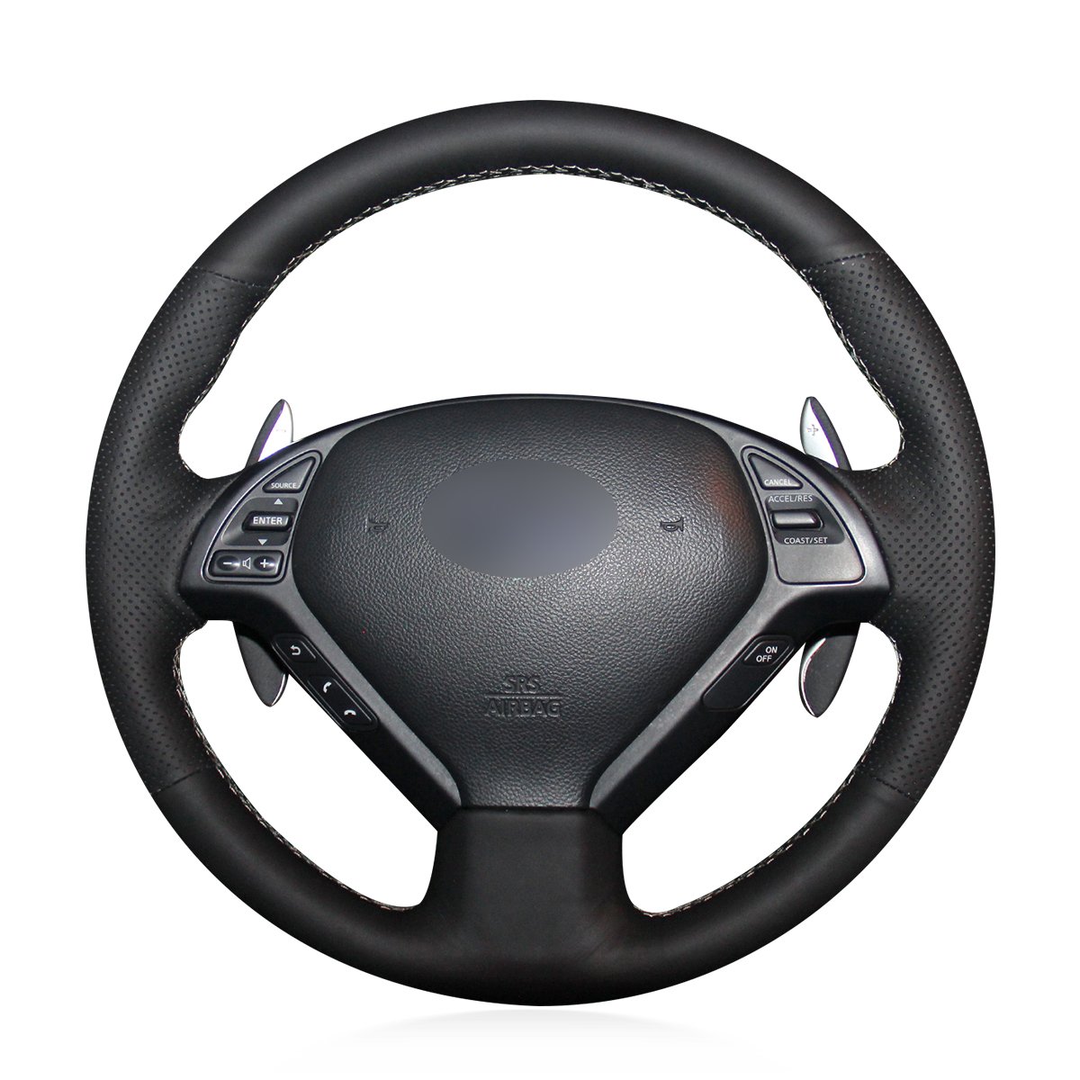 Loncky Auto Black Genuine Leather Custom Steering Wheel Cover for