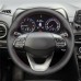 111Loncky Auto Custom Fit Black Genuine Leather Black Suede Steering Wheel Cover for Hyundai Kona 2017 2018 2019 Accessories