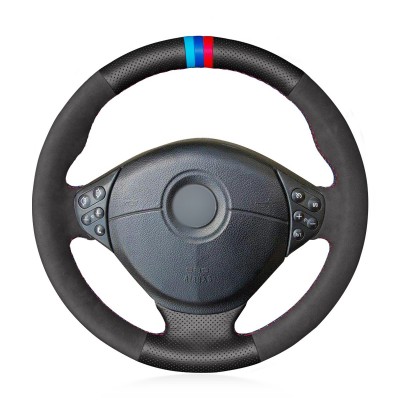 Loncky Auto Black Genuine Suede Leather Custom Fit Steering Wheel Cover for BMW E39 5 Series 1999 2000 2001 2002 2003 E46 3 Series 1999-2004 2005 E53 X5 2000-2006 E36 Z3 1996 1997 1998-2002 Accessories