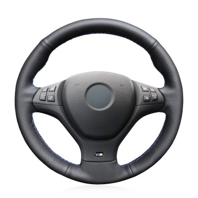 Loncky Auto Black Genuine Leather Custom Steering Wheel Covers for BMW E71 X6 M 2010 2011 2012 2013 2014 E70 X5 M 2010 2011 2012 2013 Accessories
