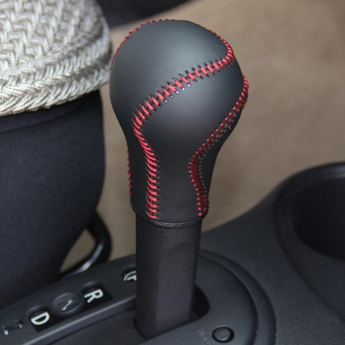 Loncky Black Genuine Leather Custom Fit Gear Shift Knob Cover for 2013 2014 2015 2016 Nissan Versa / 2014 2015 2016 Nissan Versa Note Automatic Automatic Accessories