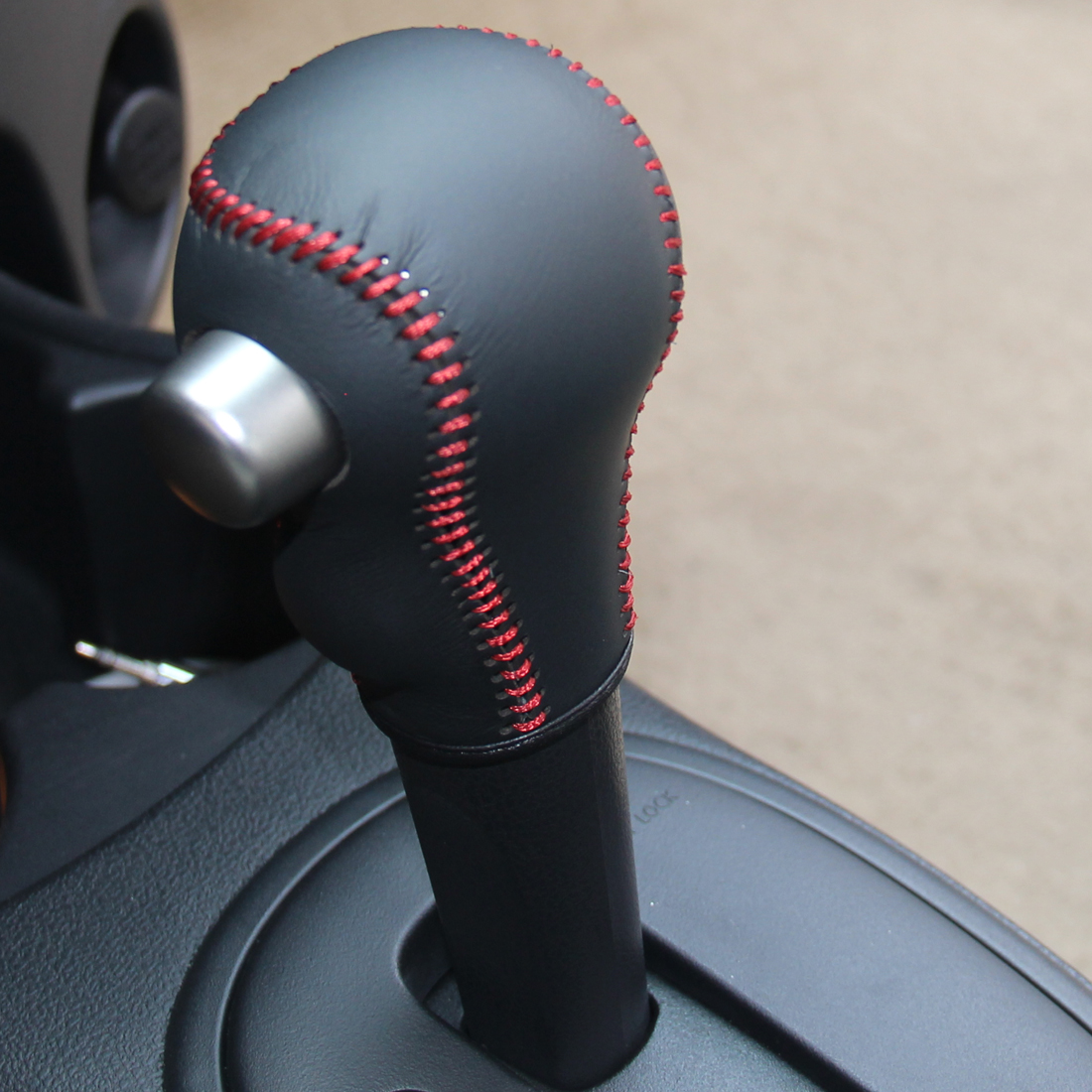 Loncky Black Genuine Leather Custom Fit Gear Shift Knob Cover for 2013