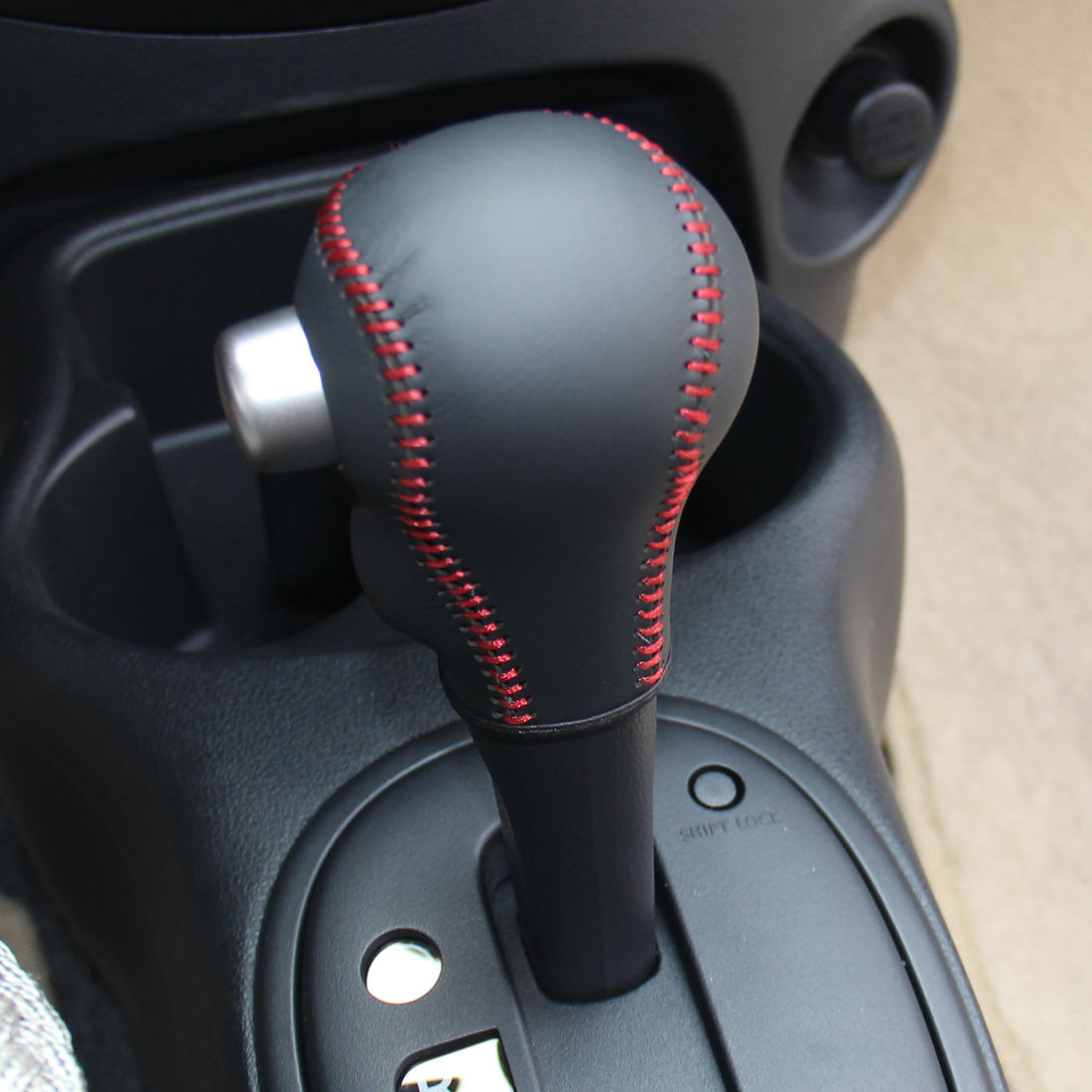 Loncky Black Genuine Leather Custom Fit Gear Shift Knob Cover for 2013
