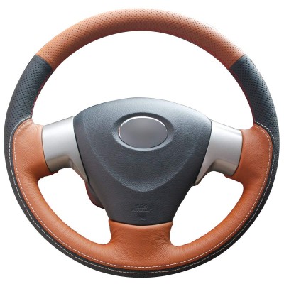 Loncky Auto Black Orange Genuine Leather Car Steering Wheel Cover for 2009 2010 2011 2012 2013 Toyota Corolla LE / 2009 2010 Toyota Corolla XLE / 2012 2013 Corolla L / 2009 2010 Toyota Corolla S Matrix Accessories